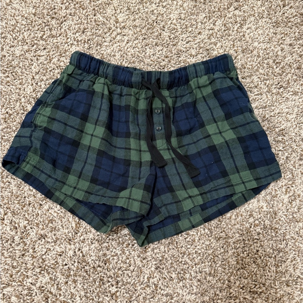 Stars Above Green and Blue Plaid Pajama Shorts